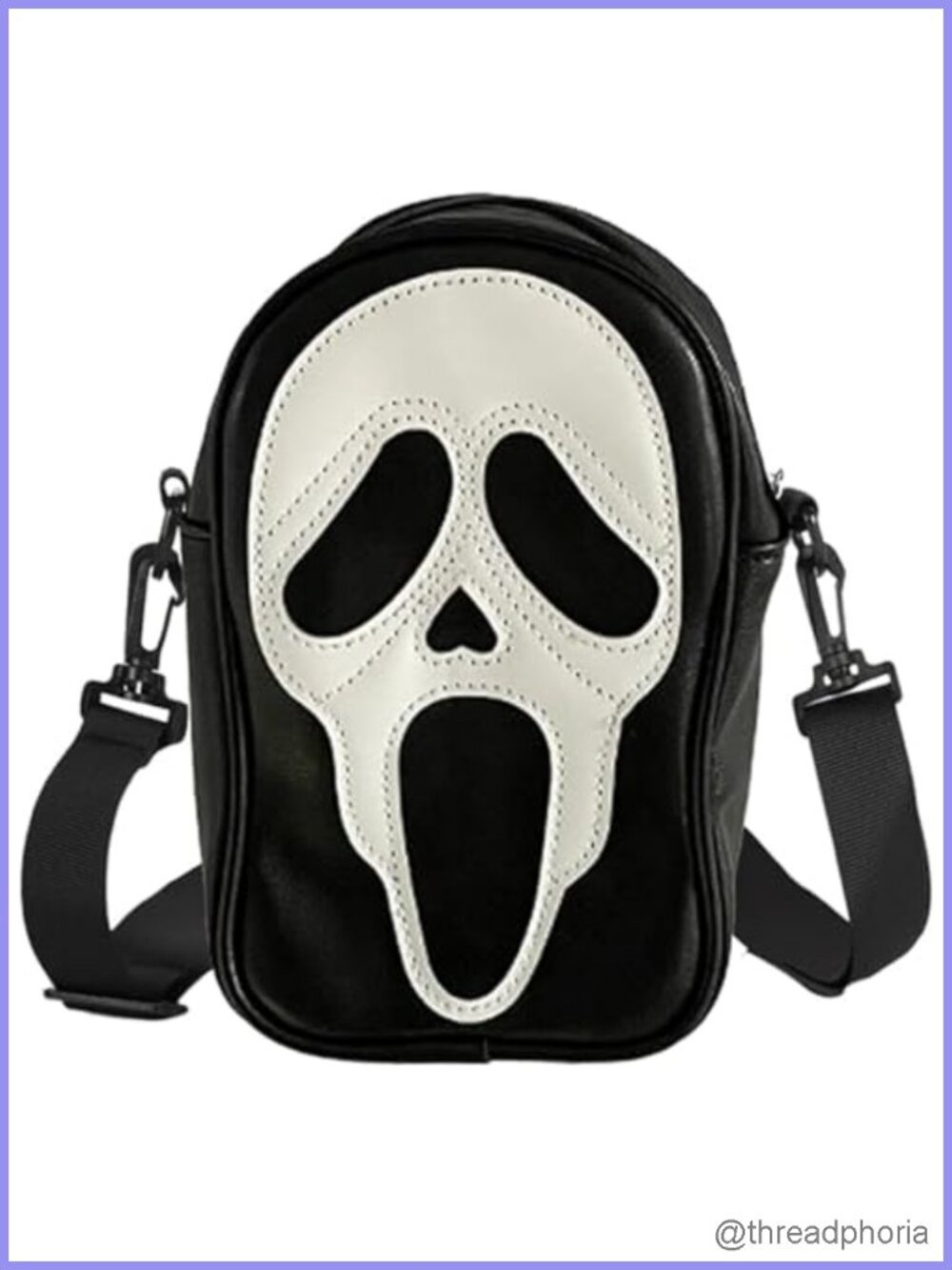 PU Leather Ghost Face Crossbody Sling Bag Adjustable Strap Goth Purse